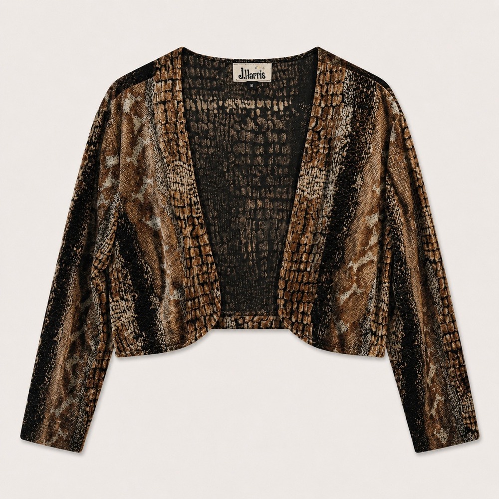 Vtg J. Harris Snake Velvet Bolero Brown Animal 8 maximalist whimsigoth gold